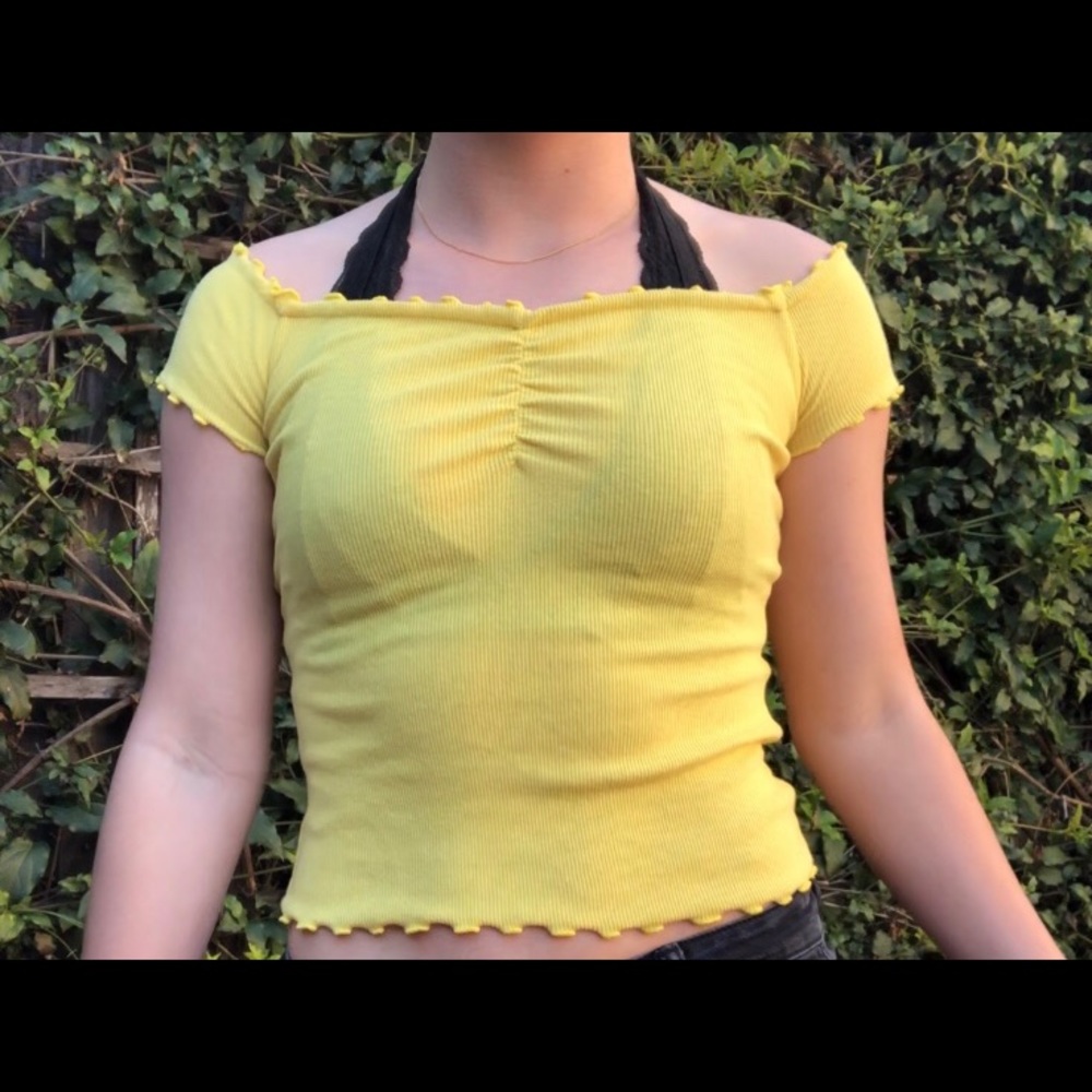 Yellow off the shoulder shirt